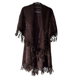 RAJ MAE SPOTTED LEO BORDER PONCHO COFFEE